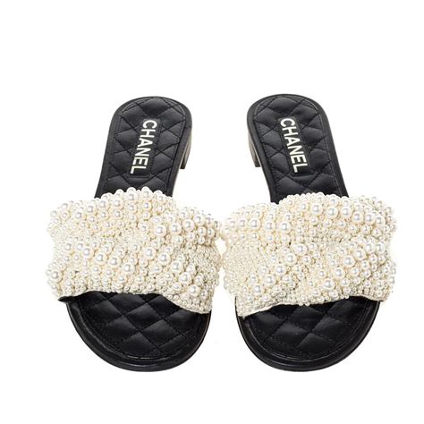 chanel black pearl slides|Chanel sandals canada.